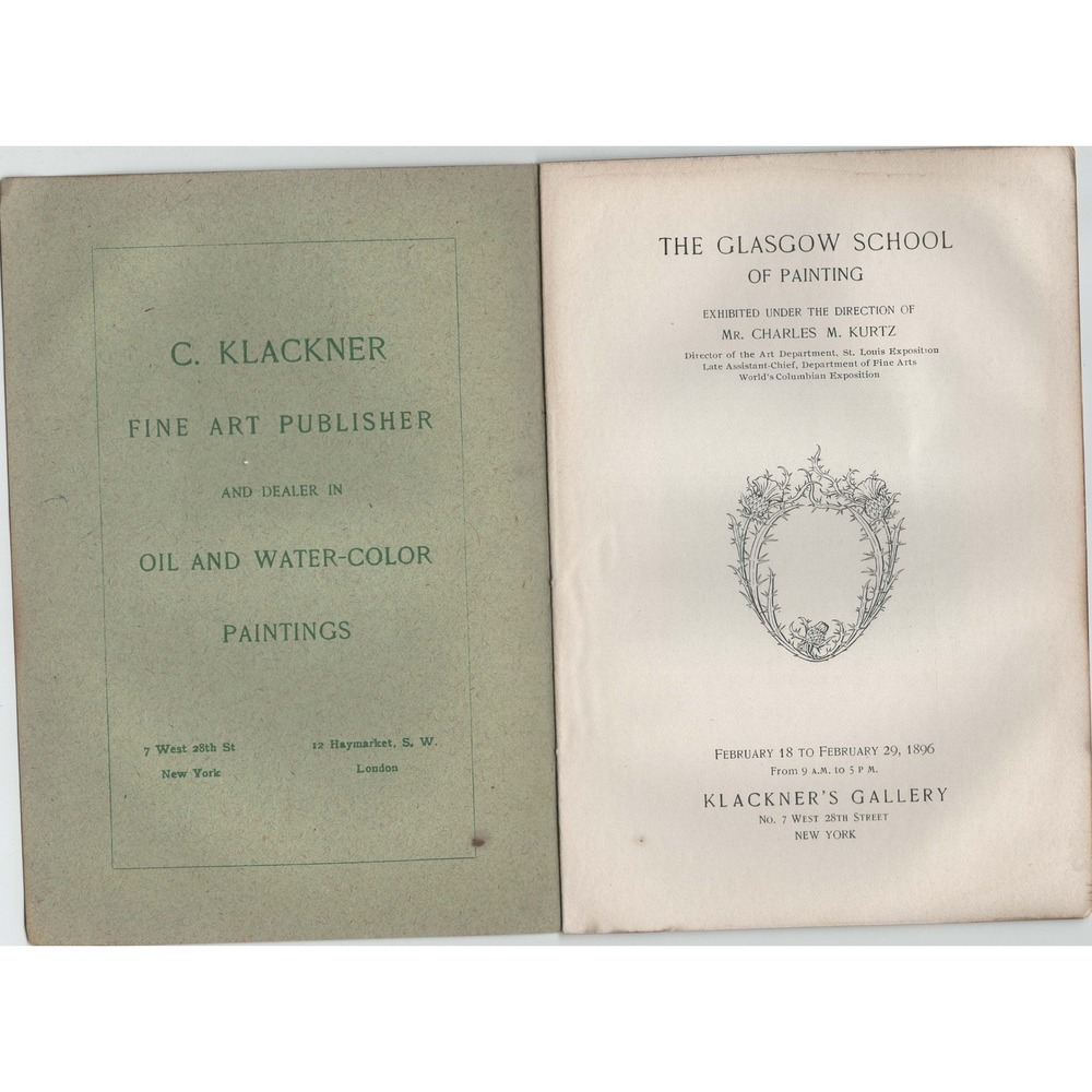1896 Glasgow School of Painting Exhibition Catalog Klackner's Gallery NYC Kurtz - Picture 3 of 4